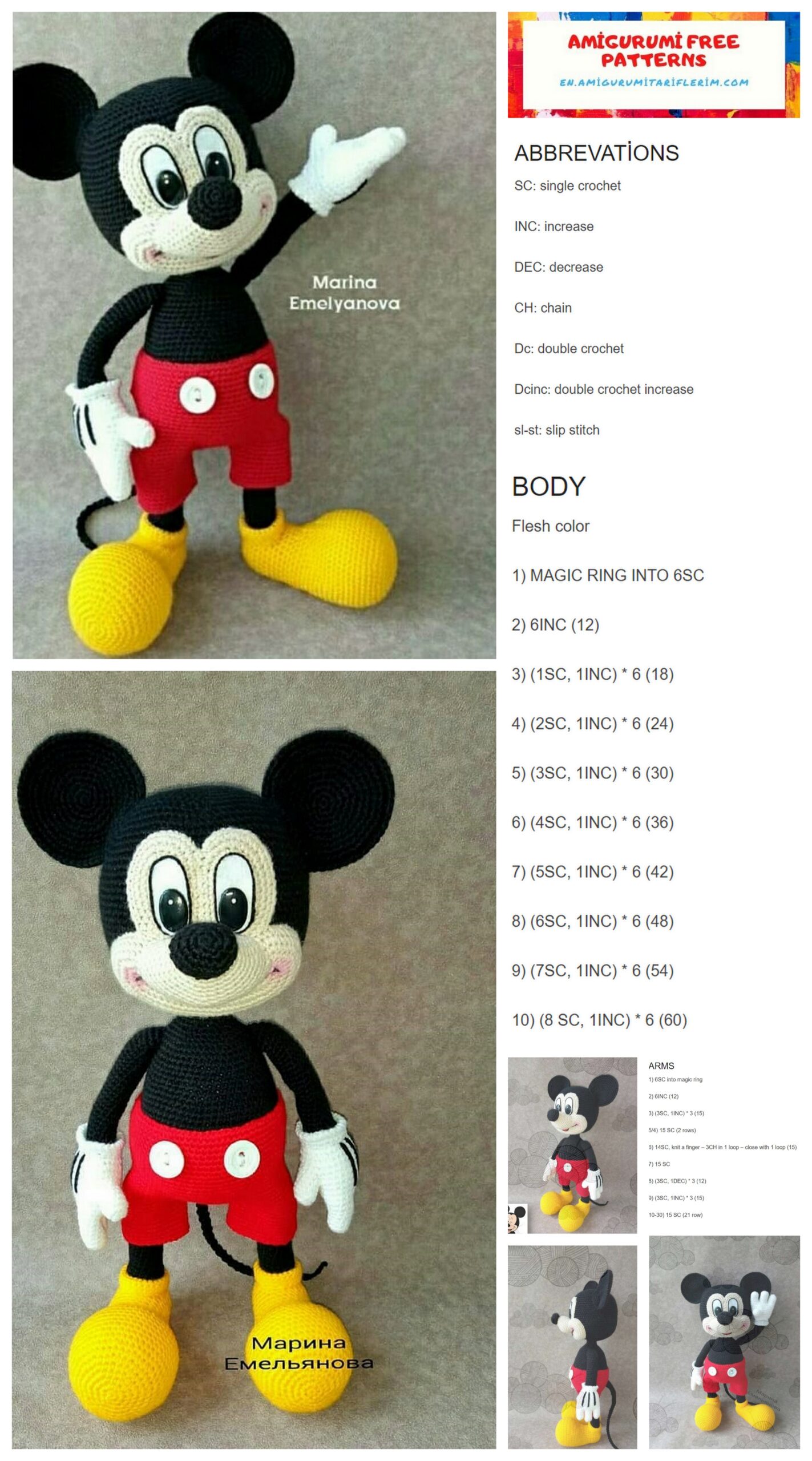 Mickey Mouse Amigurumi Free Pattern - En.amigurumitariflerim.com